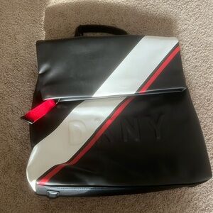 DKNY Tilly Foldover Backpack in black red and white with wallet